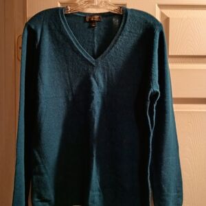 NWOT Charter Club Women's 100% Cashmere Teal V-Neck Sweater